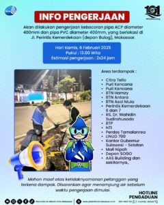 Waspada Gangguan Air! Ini Wilayah yang Terdampak Perbaikan Pipa di Makassar